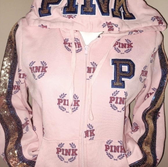 RARE HTF VS PINK LOGO GORGEOUS SEQUINS HOODIE SIZE LARGE LITTLE OVERSIZED - Picture 8 of 12